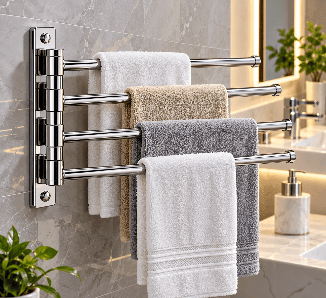 Stainless Steel Folding Towel Rack with Swivel Bar - Chrome, 24 Inch