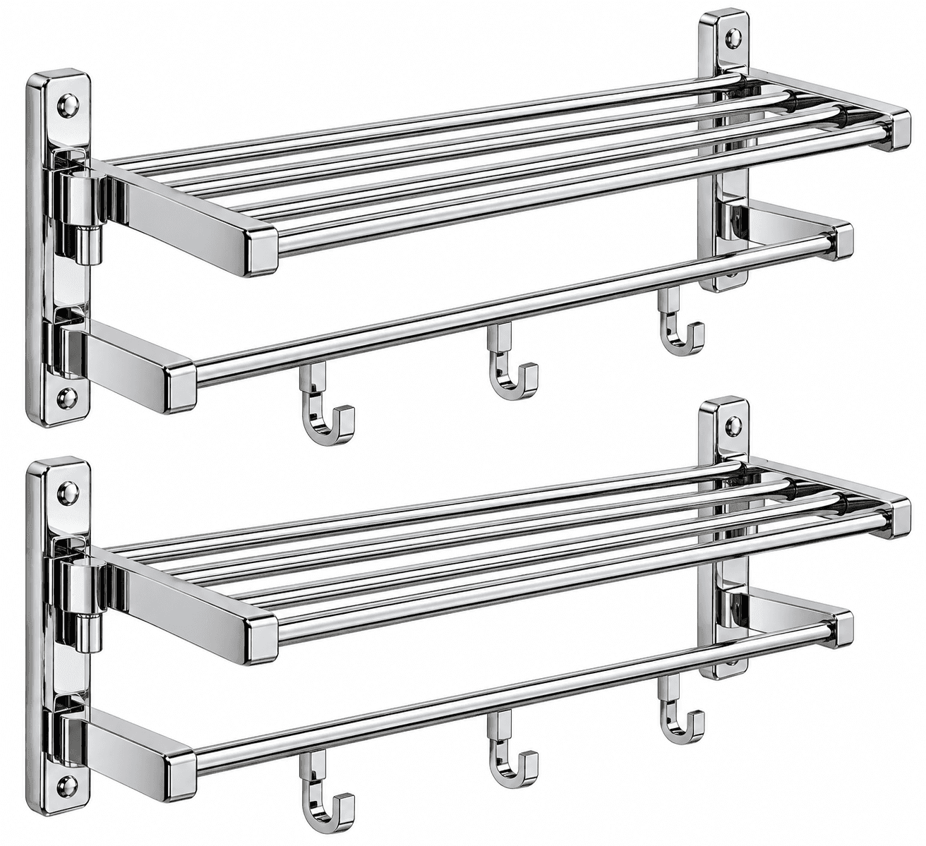 Heavy-Duty Stainless Steel Dual Folding Towel Rack - Chrome, 24 Inch (Pack of 2)